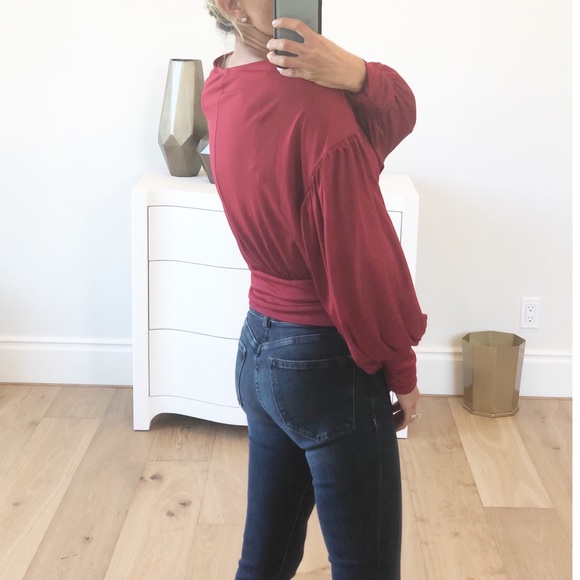 LAST 1! Red Surplice Long Sleeve Top Small - Picture 7 of 10